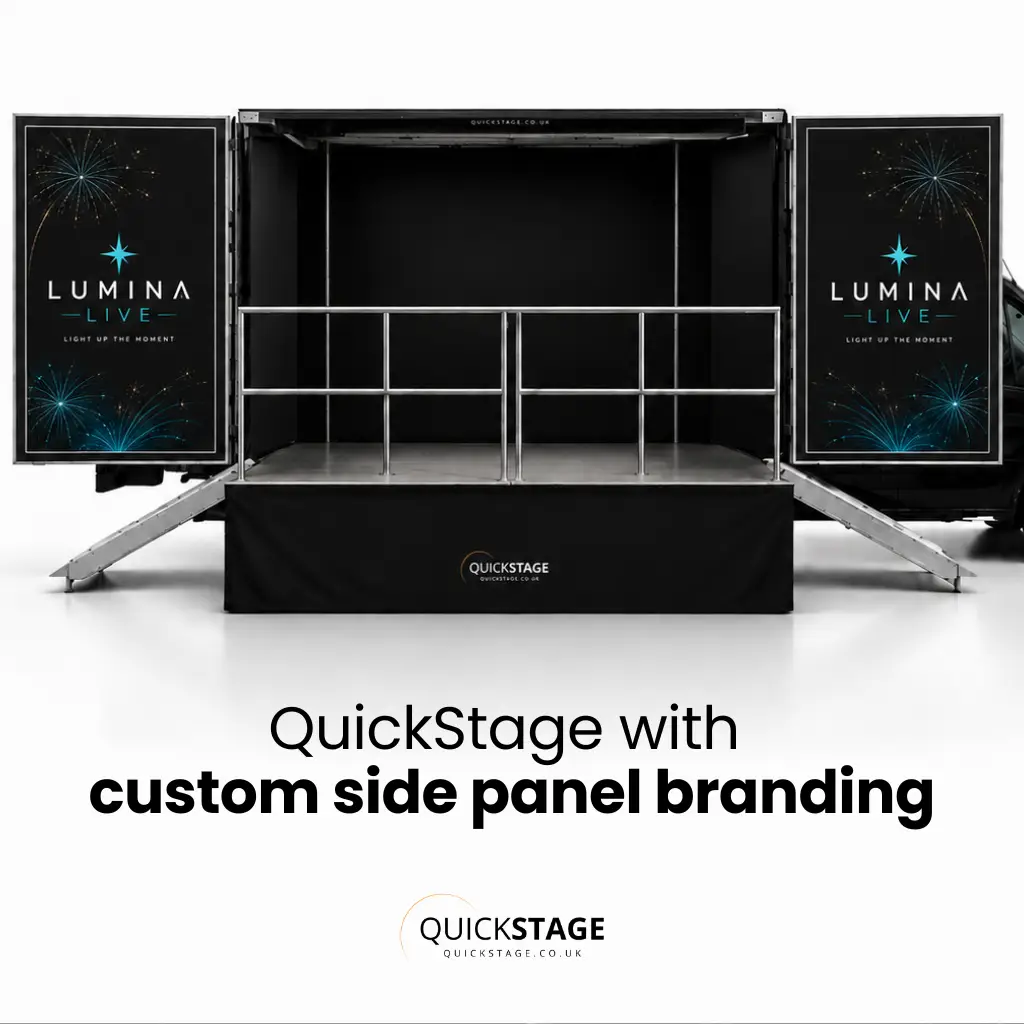 QuickStage with custom side panel branding for fireworks events